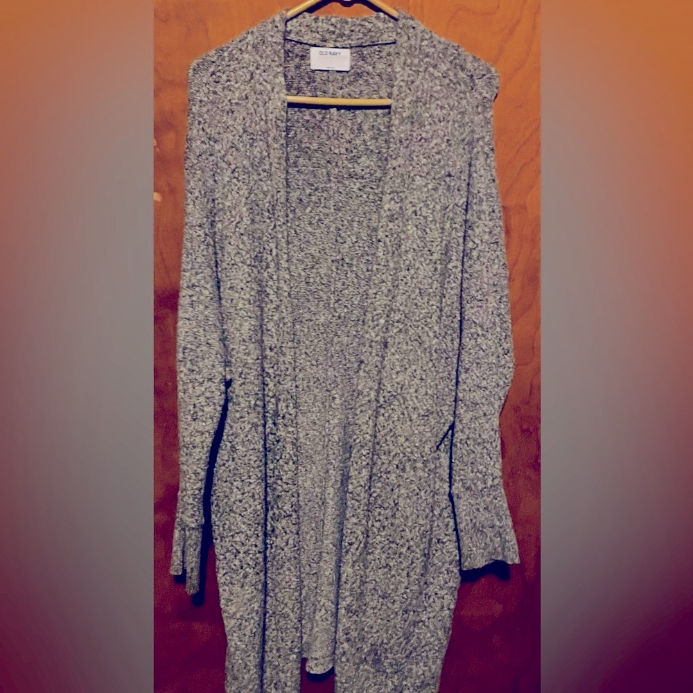 Women Old Navy Grey Open Front Heavy Super long Spongy Cardigan 2 front Pockets
